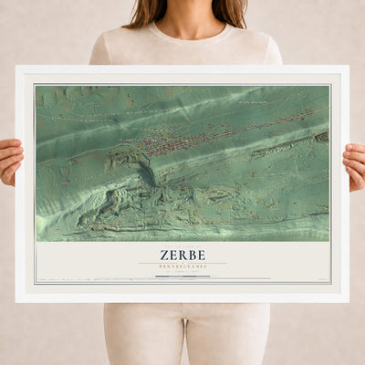 Map of Zerbe, Pennsylvania, 18 x 24 inch print in a white wood frame