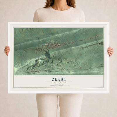Map of Zerbe, Pennsylvania, 24 x 36 inch print in a white wood frame