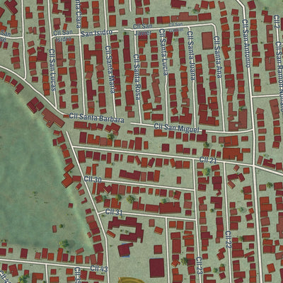 Close-up of the map of Aguilita, Puerto Rico print showing street and building detail