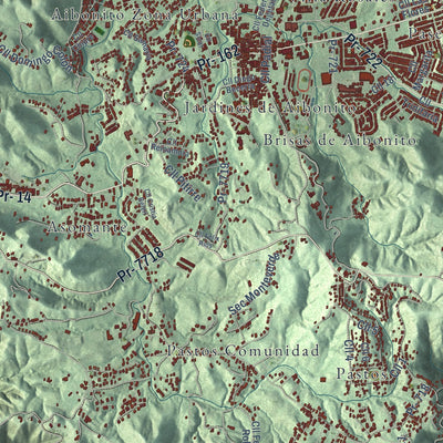 Close-up of the map of Aibonito, Puerto Rico print showing street and building detail