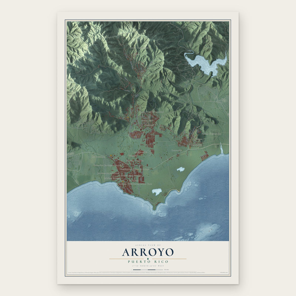 Arroyo, Puerto Rico map print, the full design