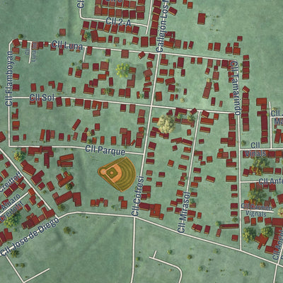 Close-up of the map of Boquerón, Cabo Rojo Municipio, Puerto Rico print showing street and building detail