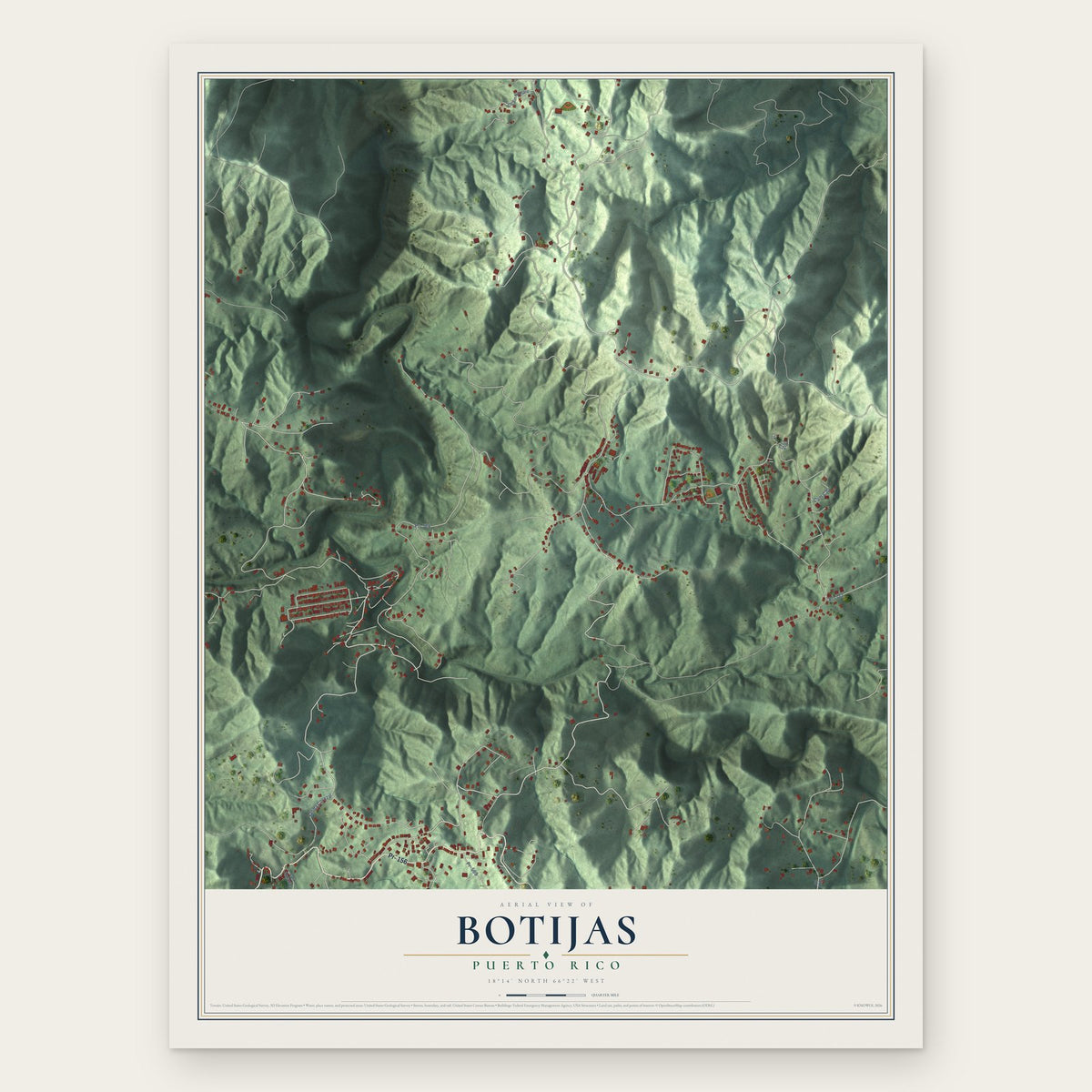 Botijas, Puerto Rico map print, the full design