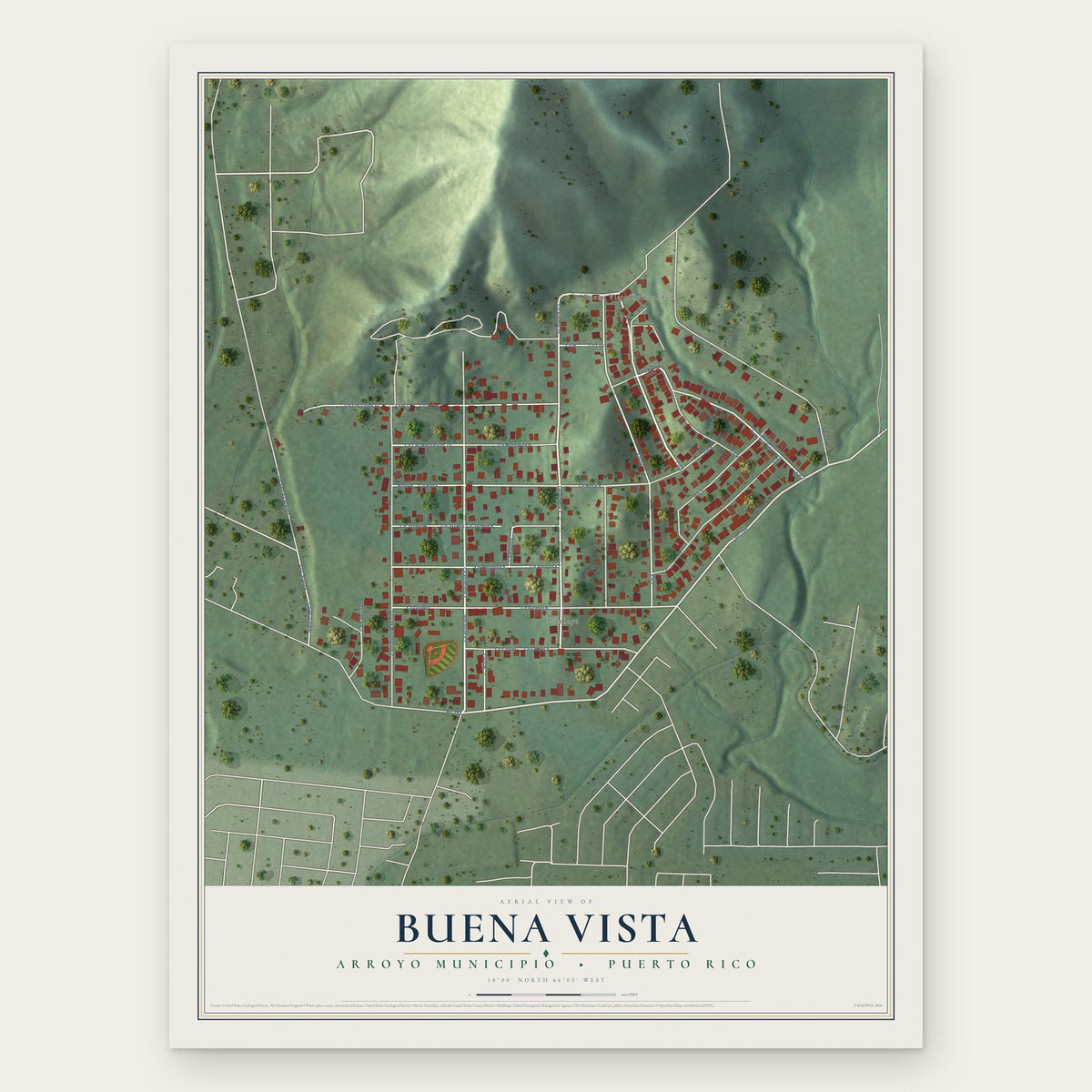 Buena Vista, Arroyo Municipio, Puerto Rico map print, the full design