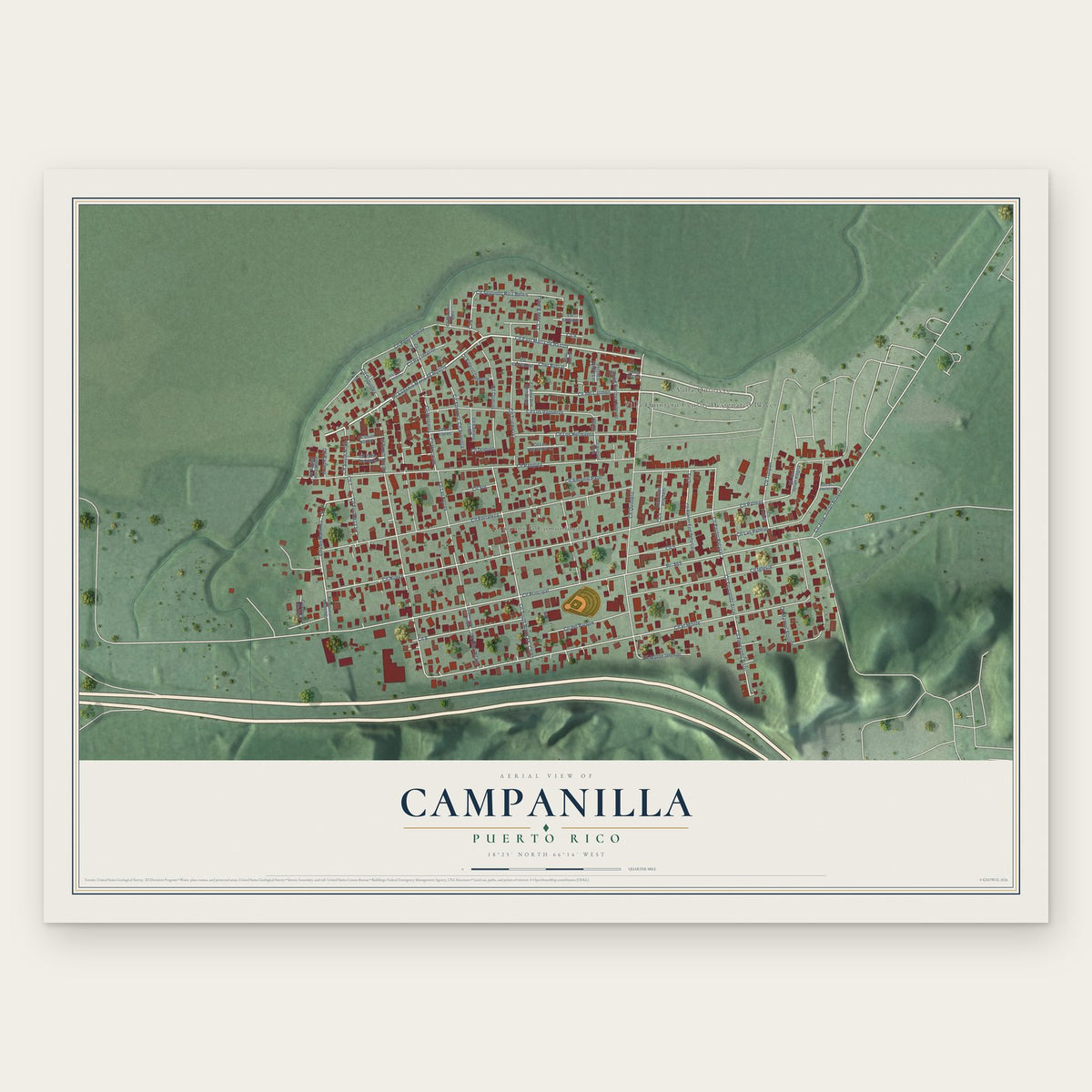 Campanilla, Puerto Rico map print, the full design
