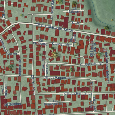 Close-up of the map of Campanilla, Puerto Rico print showing street and building detail