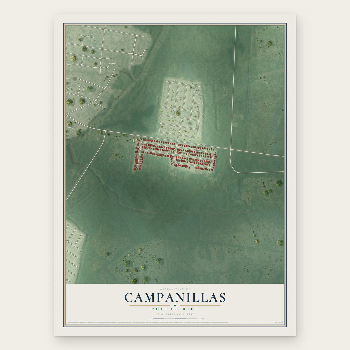 Campanillas, Puerto Rico map print, the full design