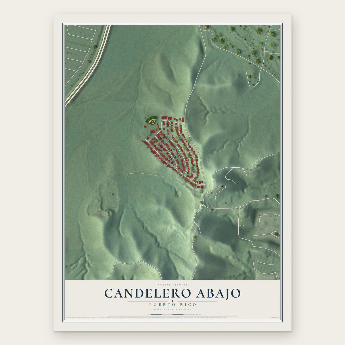 Candelero Abajo, Puerto Rico map print, the full design