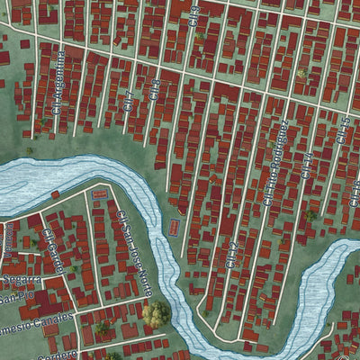 Close-up of the map of Caño Martin Peña, Puerto Rico print showing street and building detail