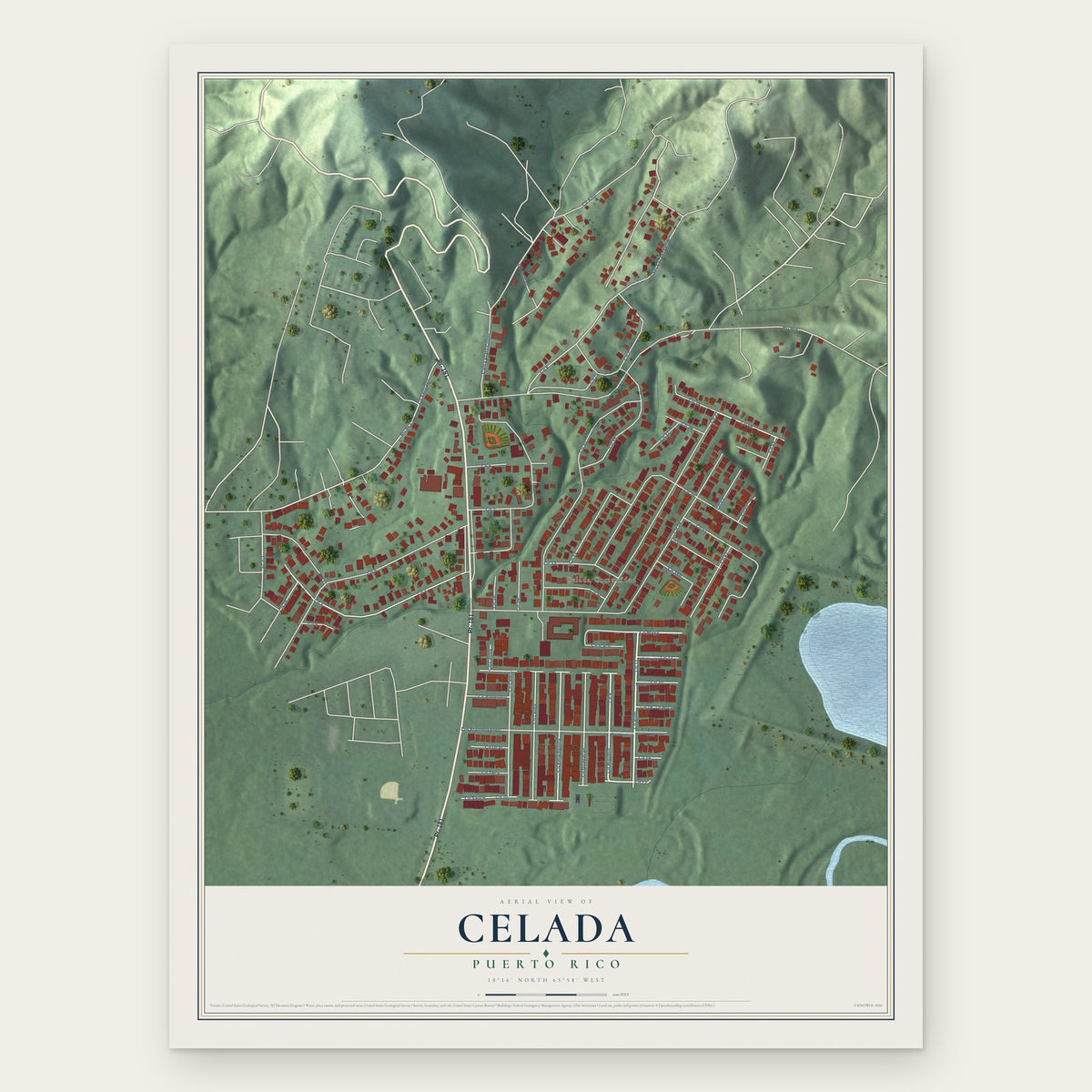 Celada, Puerto Rico map print, the full design