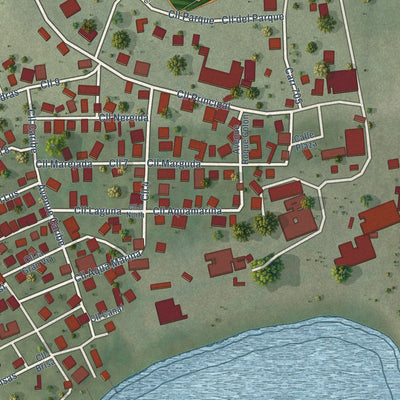 Close-up of the map of Central Aguirre, Puerto Rico print showing street and building detail