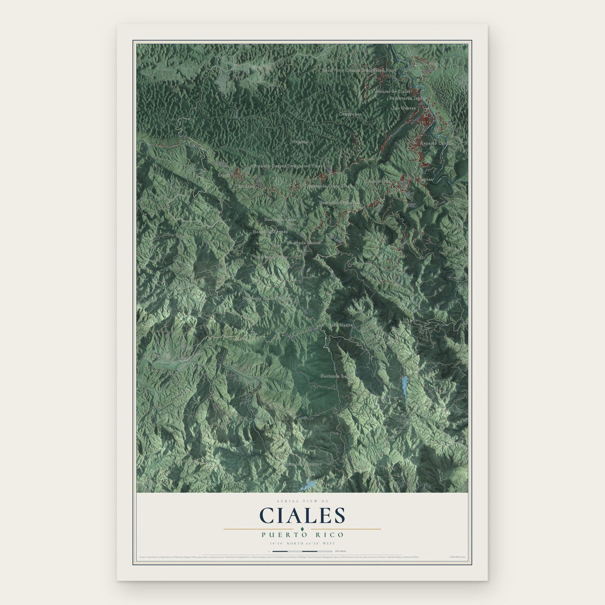 Ciales, Puerto Rico map print, the full design