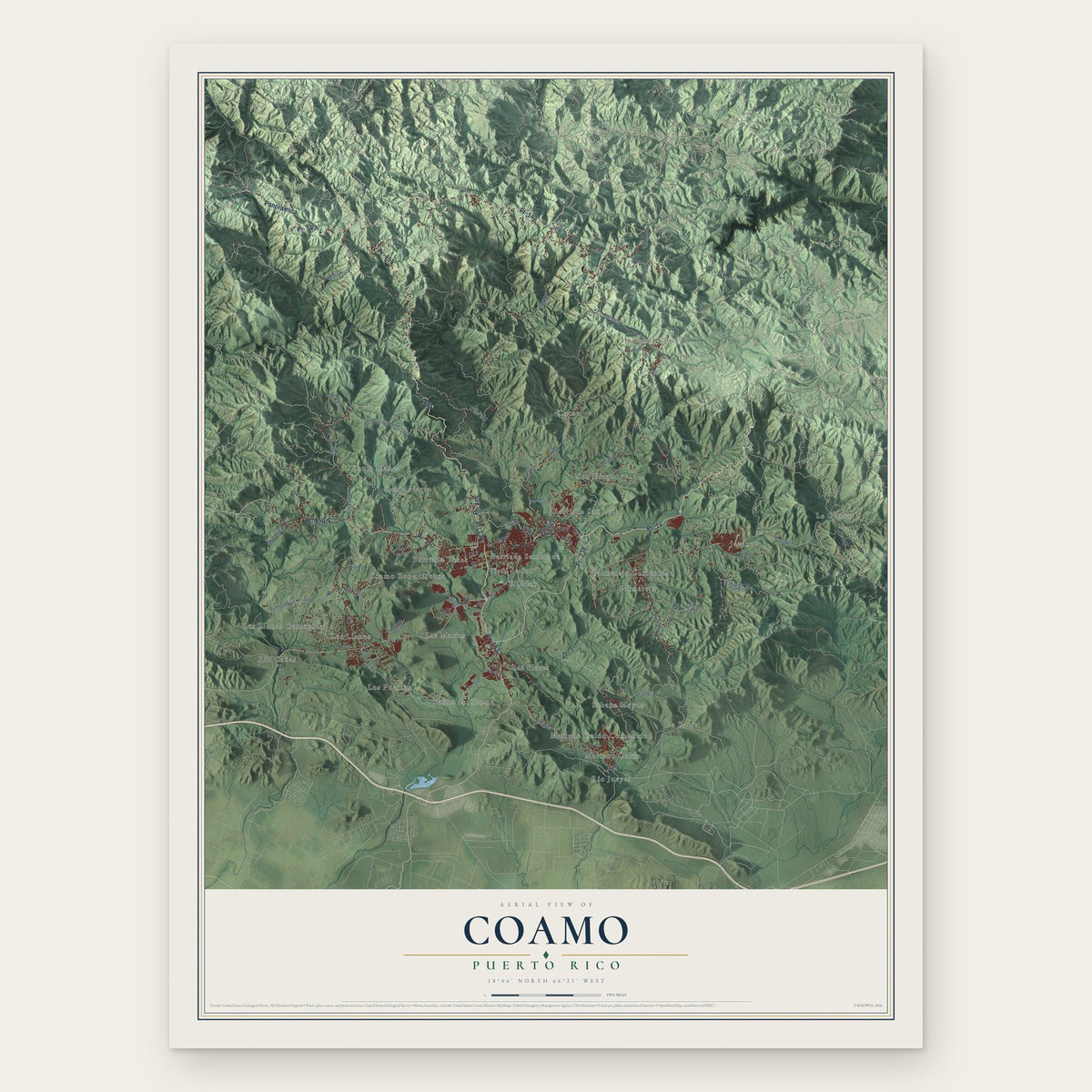 Coamo, Puerto Rico map print, the full design