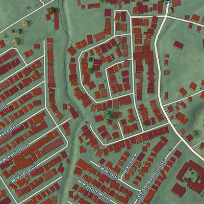 Close-up of the map of Comunas, Puerto Rico print showing street and building detail