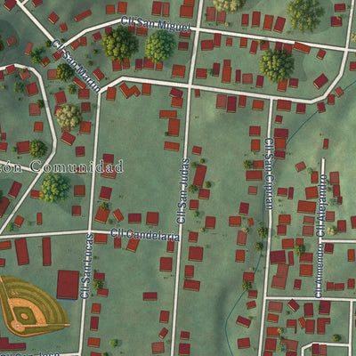 Close-up of the map of Corazón, Puerto Rico print showing street and building detail