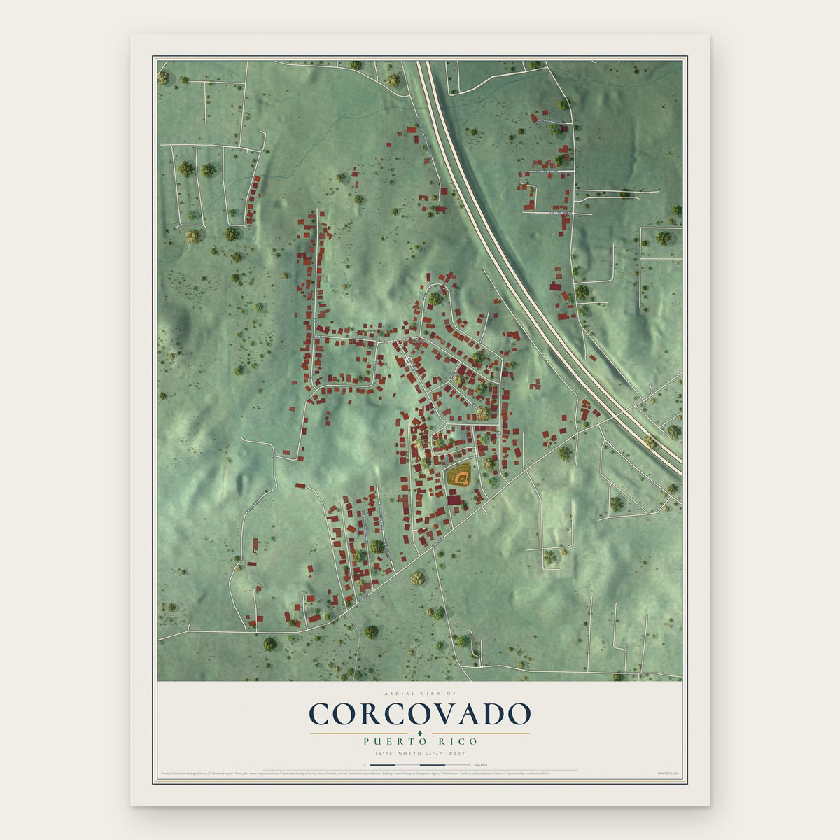 Corcovado, Puerto Rico map print, the full design
