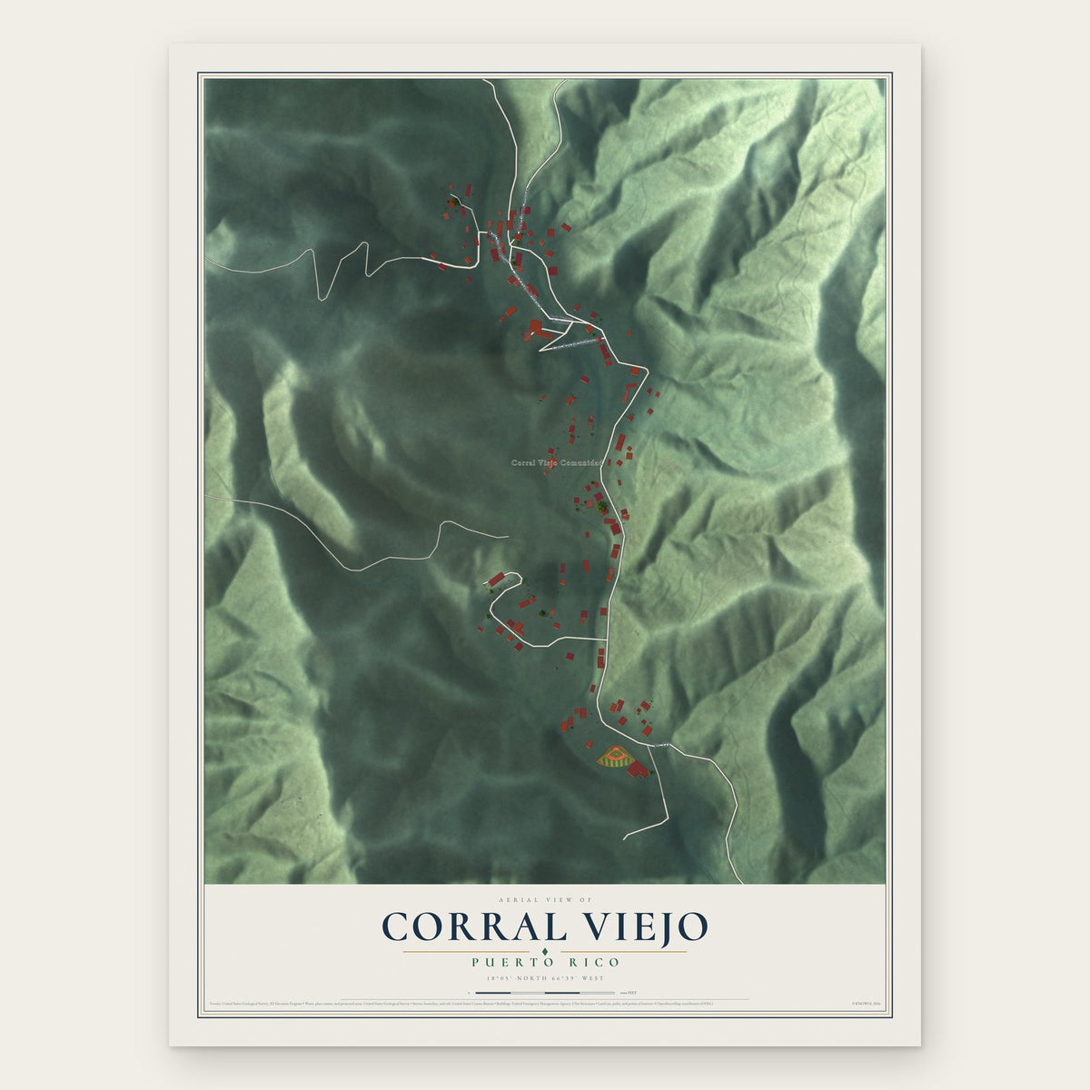Corral Viejo, Puerto Rico map print, the full design