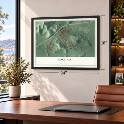 Daguao, Puerto Rico map, 18 x 24 inch print in a black frame in a home office