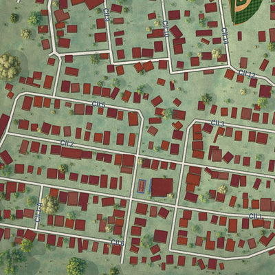 Close-up of the map of El Ojo, Puerto Rico print showing street and building detail
