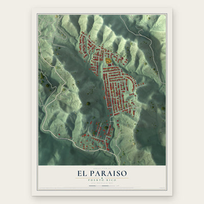 El Paraiso, Puerto Rico map print, the full design