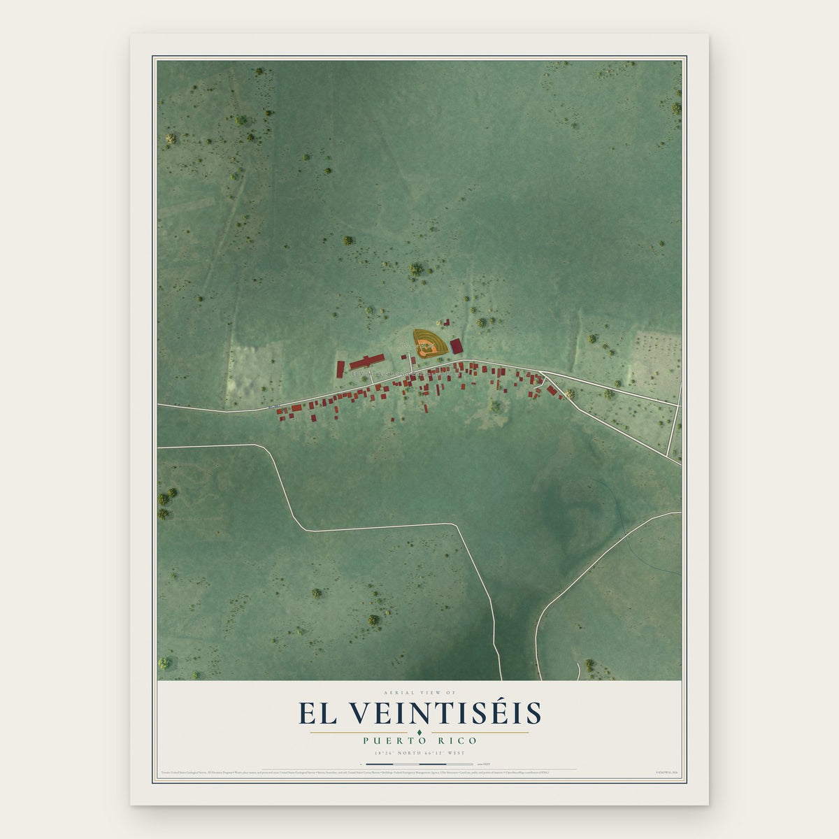 El Veintiséis, Puerto Rico map print, the full design