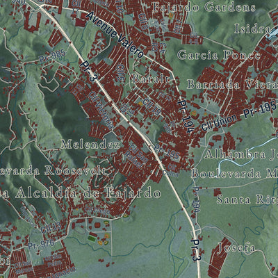Close-up of the map of Fajardo, Puerto Rico print showing street and building detail