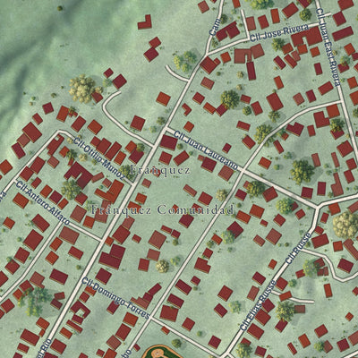 Close-up of the map of Fránquez, Puerto Rico print showing street and building detail