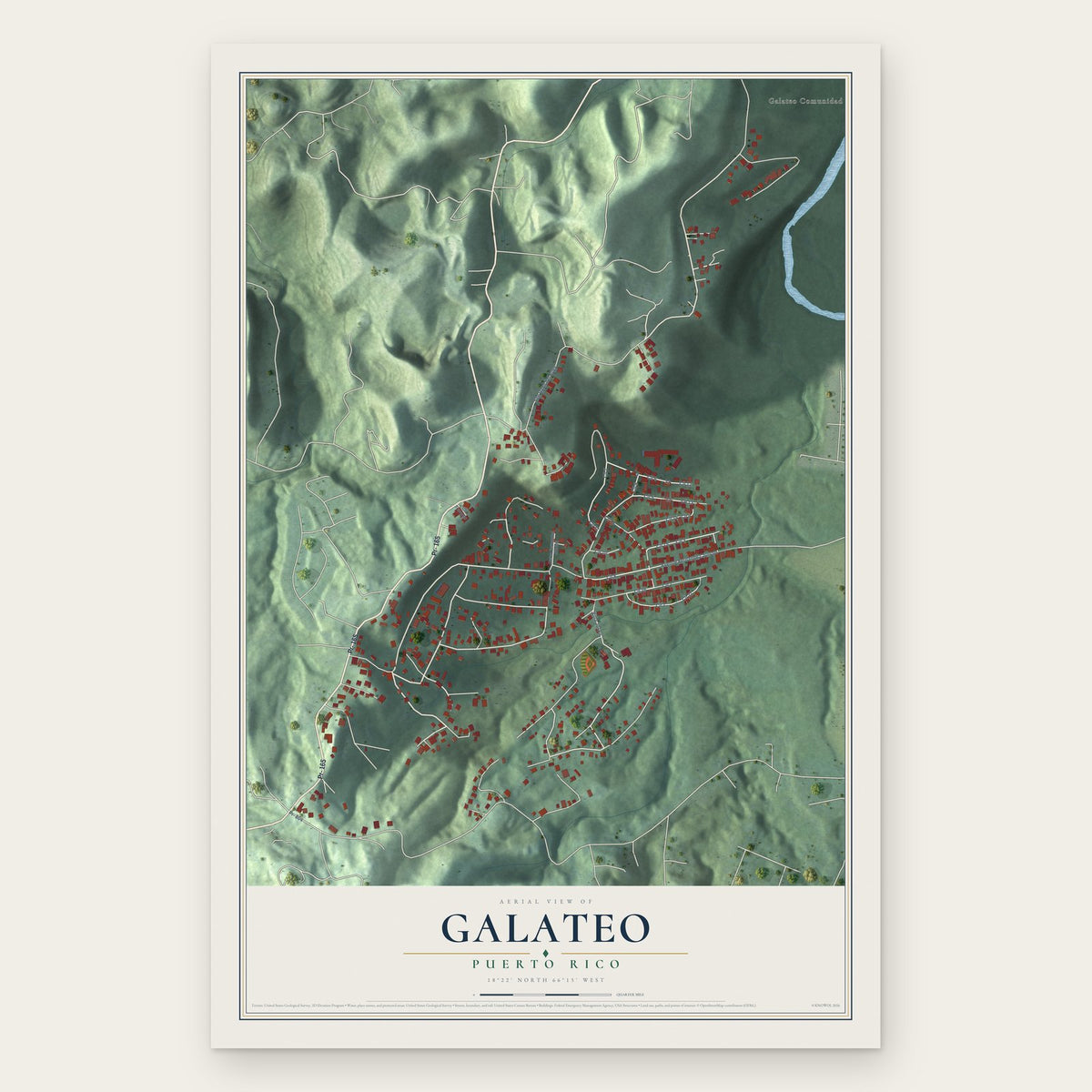 Galateo, Puerto Rico map print, the full design