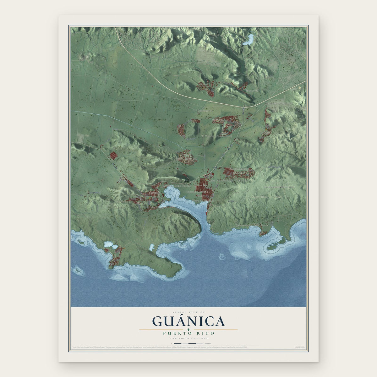 Guánica, Puerto Rico map print, the full design
