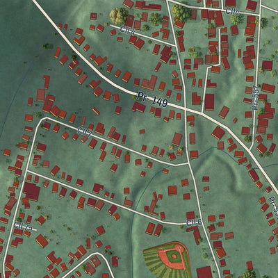 Close-up of the map of Guayabal, Puerto Rico print showing street and building detail