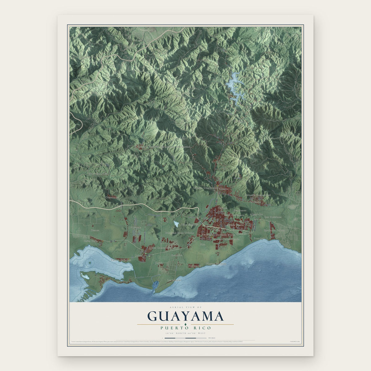 Guayama, Puerto Rico map print, the full design
