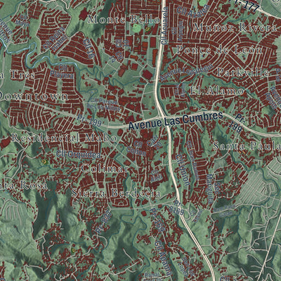 Close-up of the map of Guaynabo, Puerto Rico print showing street and building detail