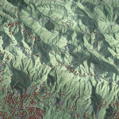 Close-up of the map of Gurabo, Puerto Rico print showing street and building detail
