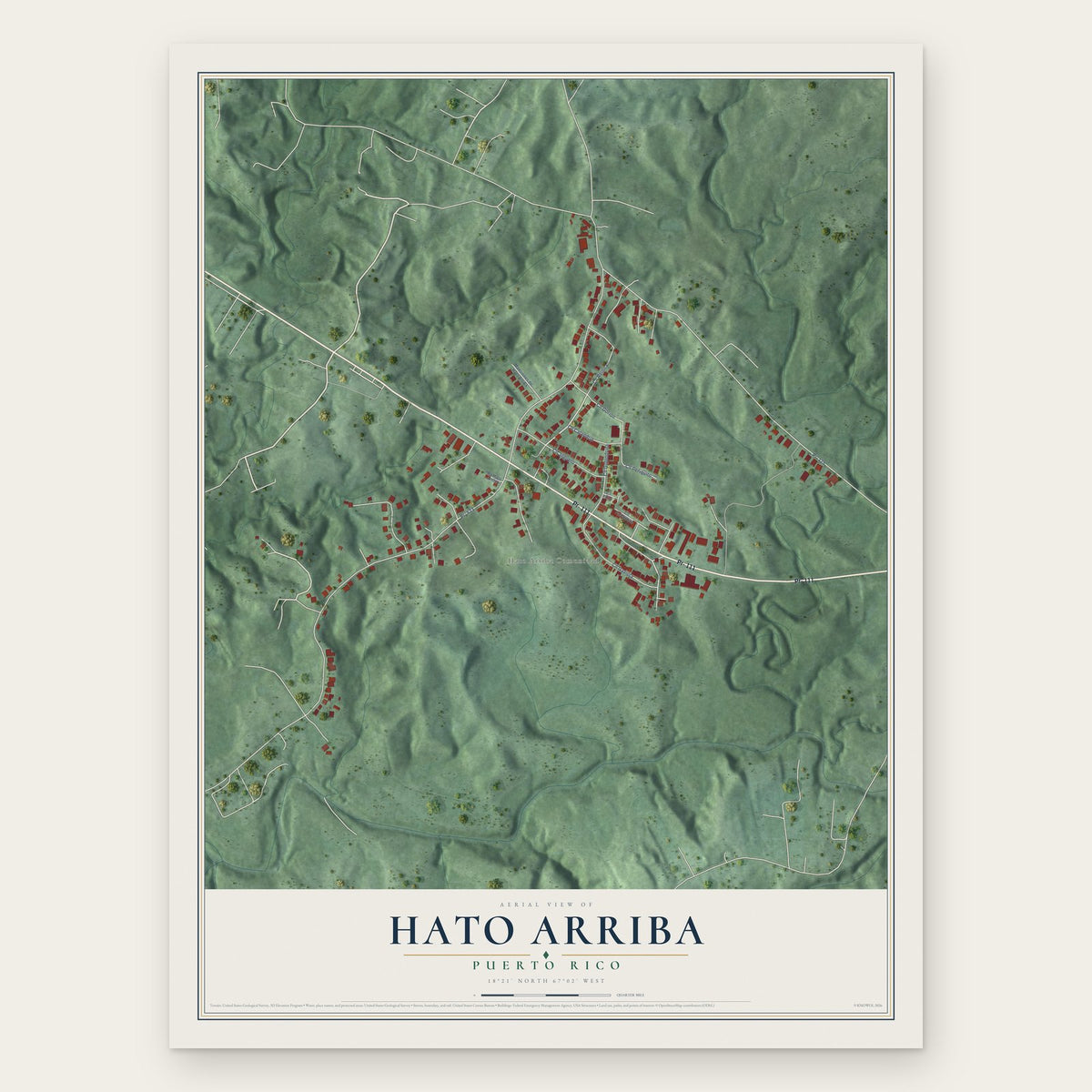 Hato Arriba, Puerto Rico map print, the full design