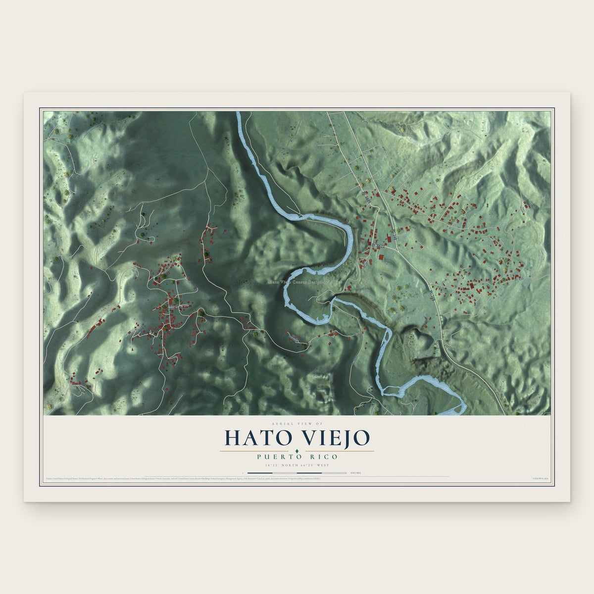 Hato Viejo, Puerto Rico map print, the full design