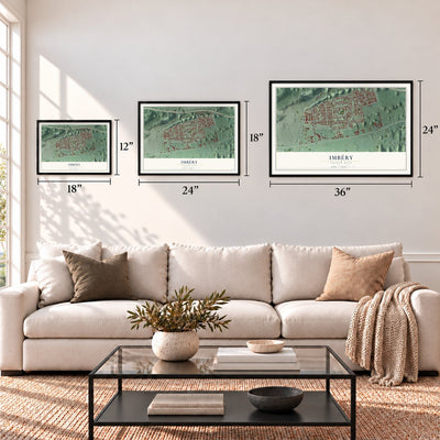 Imbéry, Puerto Rico map in 12 x 18, 18 x 24 and 24 x 36 inch sizes above a sofa