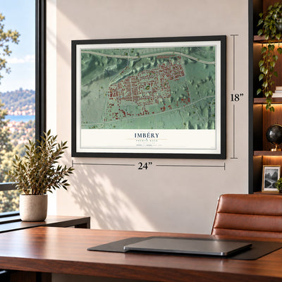 Imbéry, Puerto Rico map, 18 x 24 inch print in a black frame in a home office