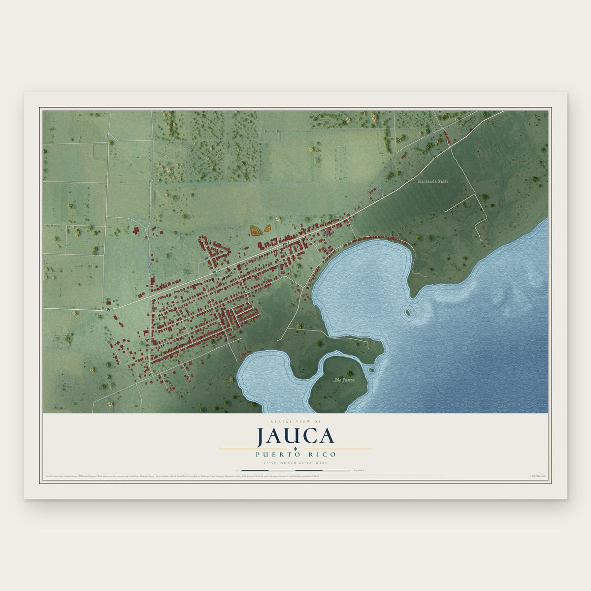 Jauca, Puerto Rico map print, the full design