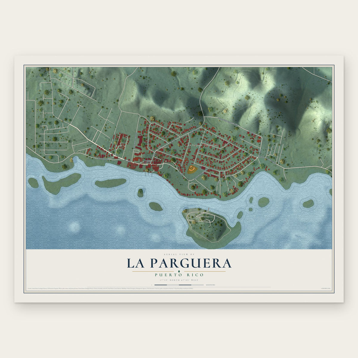La Parguera, Puerto Rico map print, the full design