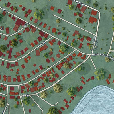 Close-up of the map of La Parguera, Puerto Rico print showing street and building detail