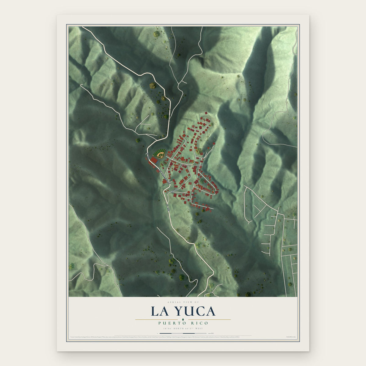 La Yuca, Puerto Rico map print, the full design