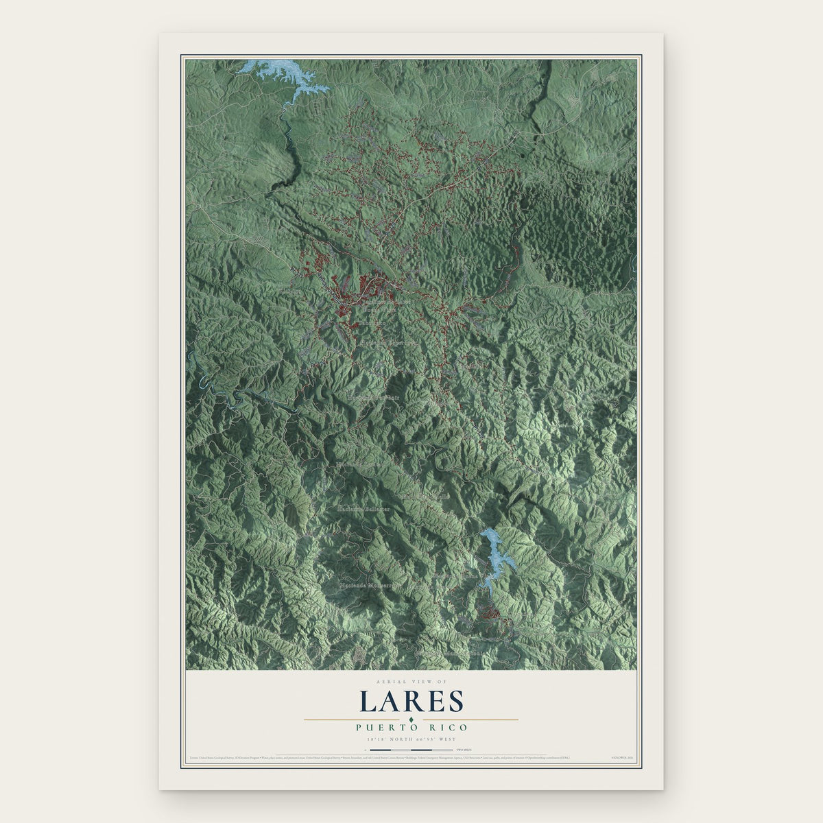 Lares, Puerto Rico map print, the full design