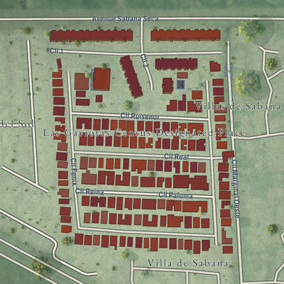 Close-up of the map of Las Gaviotas, Puerto Rico print showing street and building detail