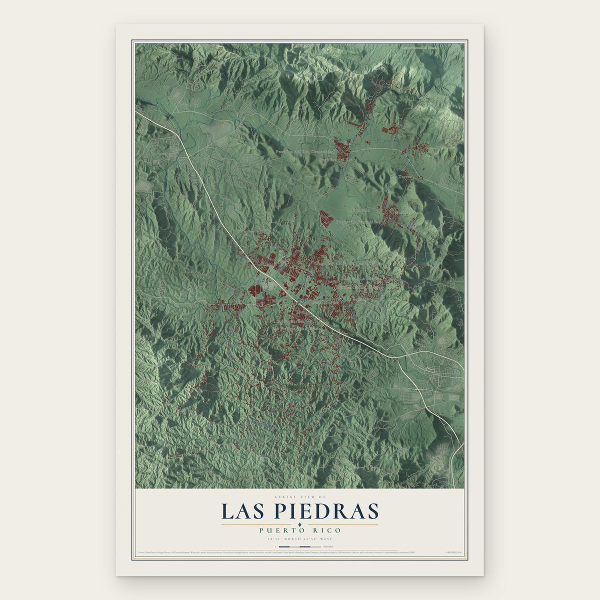 Las Piedras, Puerto Rico map print, the full design