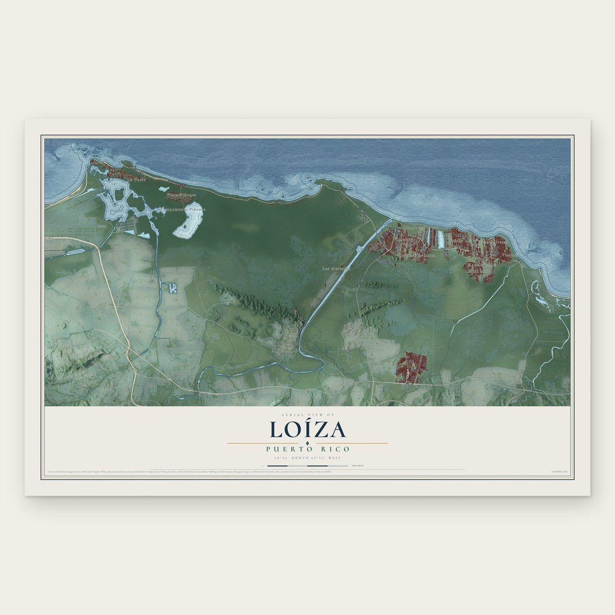 Loíza, Puerto Rico map print, the full design