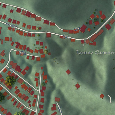 Close-up of the map of Lomas, Puerto Rico print showing street and building detail