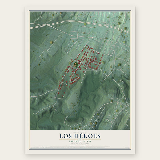 Los Héroes, Puerto Rico map print, the full design