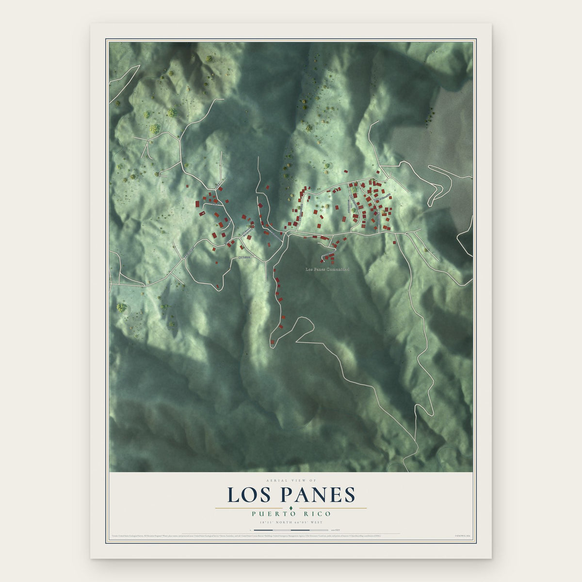 Los Panes, Puerto Rico map print, the full design