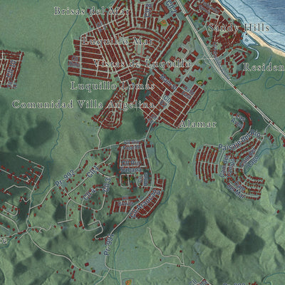 Close-up of the map of Luquillo, Puerto Rico print showing street and building detail