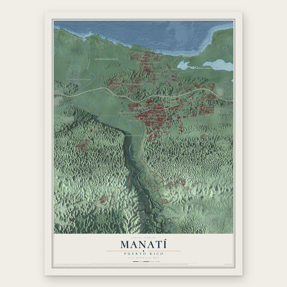 Manatí, Puerto Rico map print, the full design